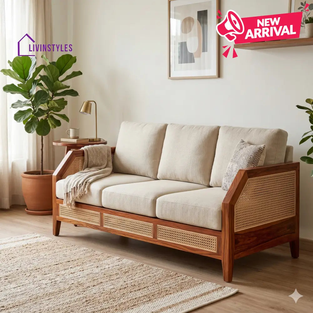Rohan Sheesham Wood and Cane Sofa for Living Room