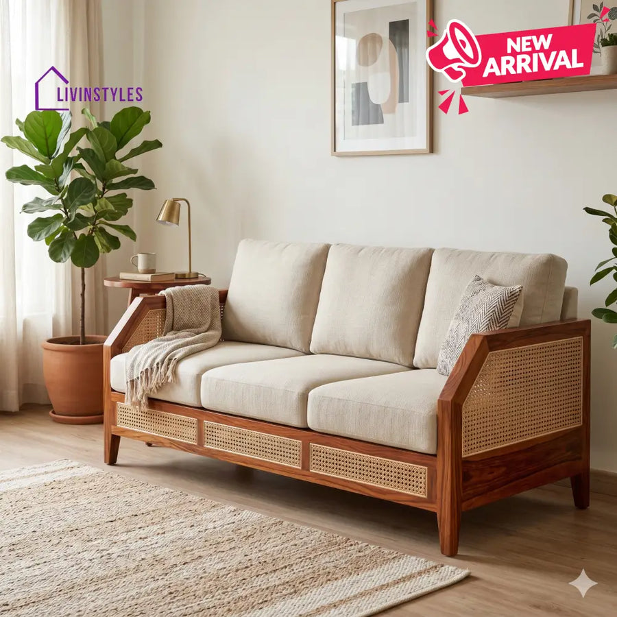 Rohan Sheesham Wood and Cane Sofa for Living Room