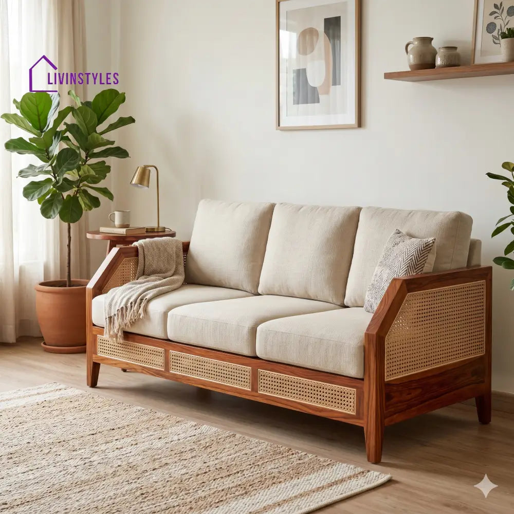 Rohan Sheesham Wood and Cane Sofa for Living Room