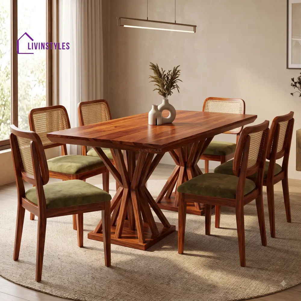 Rohini Premium Wooden 6 Seater Dining Table Set