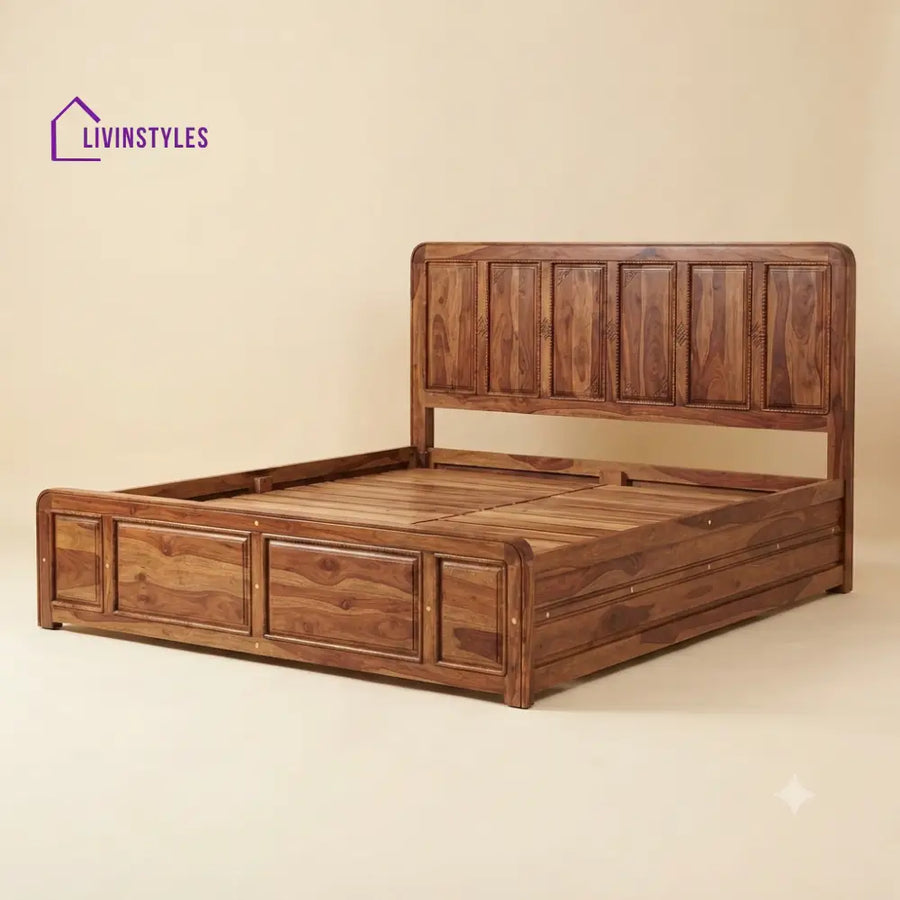 Rohini Sheesham Wood Bed With Box Storage | Wooden Bed