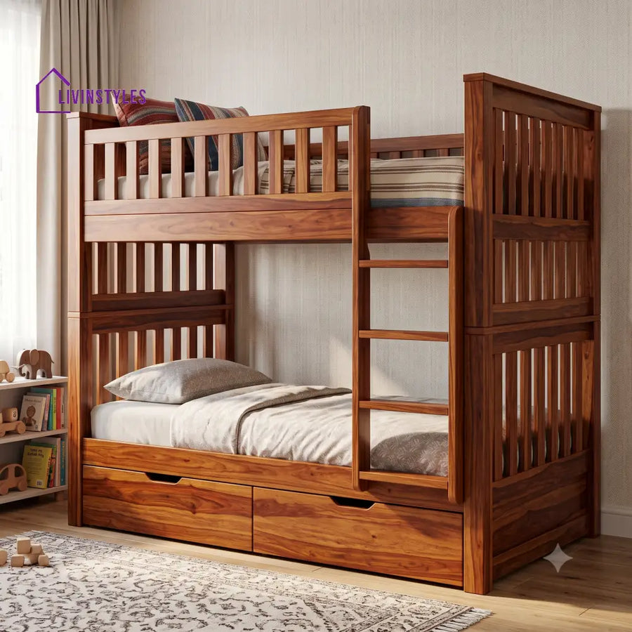 Rohit Sheesham Wood Bunk Bed With Storage | Kids Bed