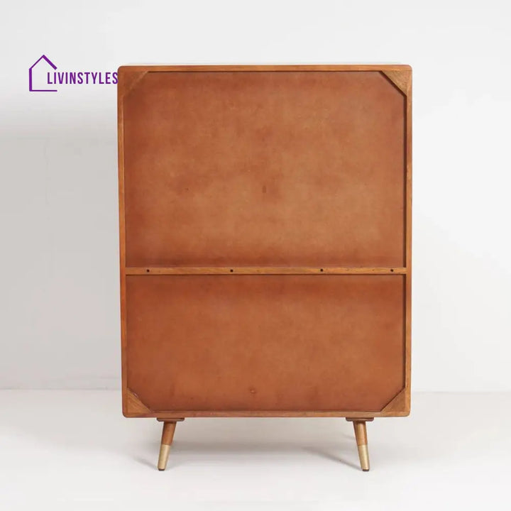 Rohit Solid Wood Rattan Cane Bar Cabinet With Glass Holder Storage