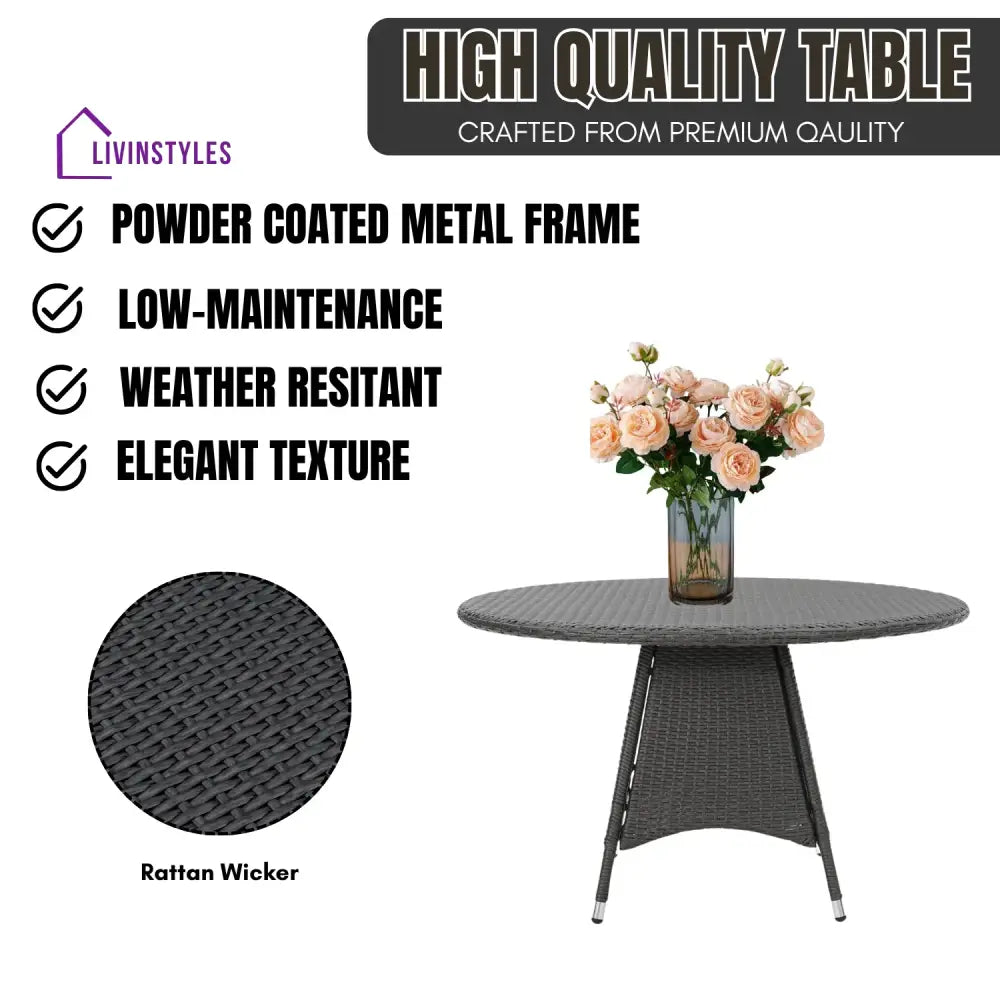Rokia Outdoor Rattan Wicker Round Patio Table (Black) - Table