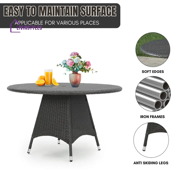 Rokia Outdoor Rattan Wicker Round Patio Table (Black) - Table