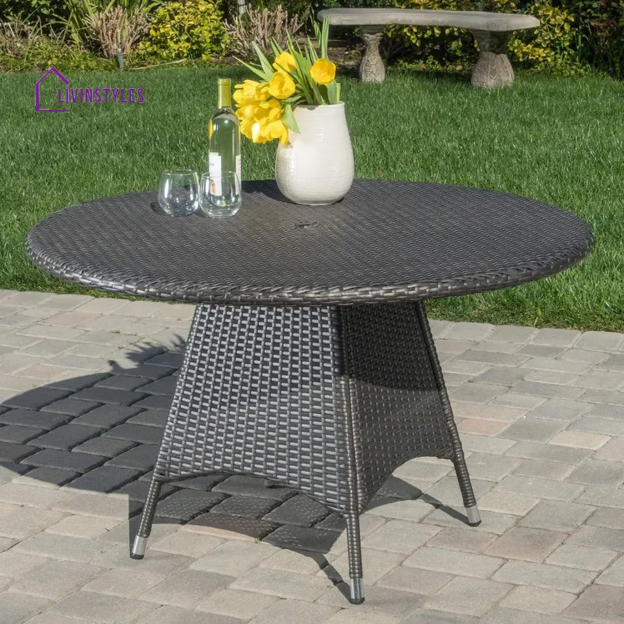 Rokia Outdoor Rattan Wicker Round Patio Table (Black) - Table