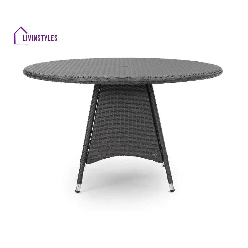 Rokia Outdoor Rattan Wicker Round Patio Table (Black) - Table