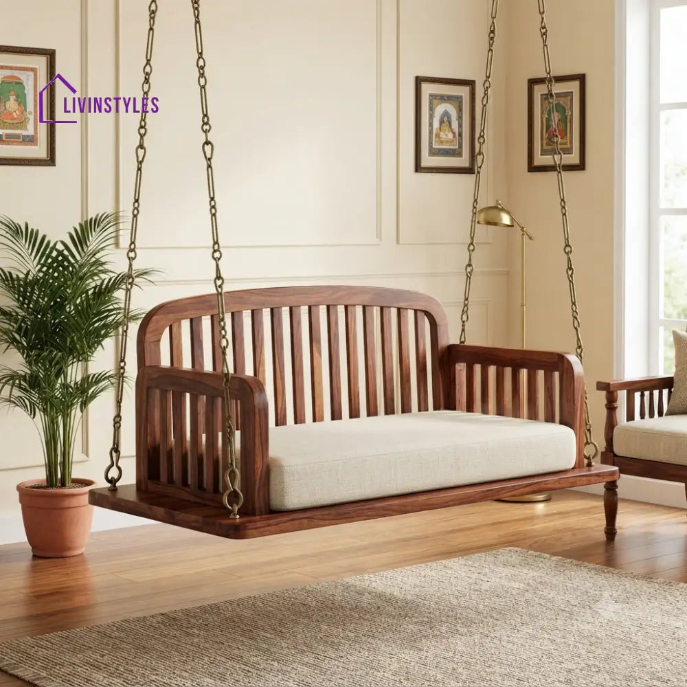 Roland 2 Seater Wooden Swing for Home | Wooden Jhula for home
