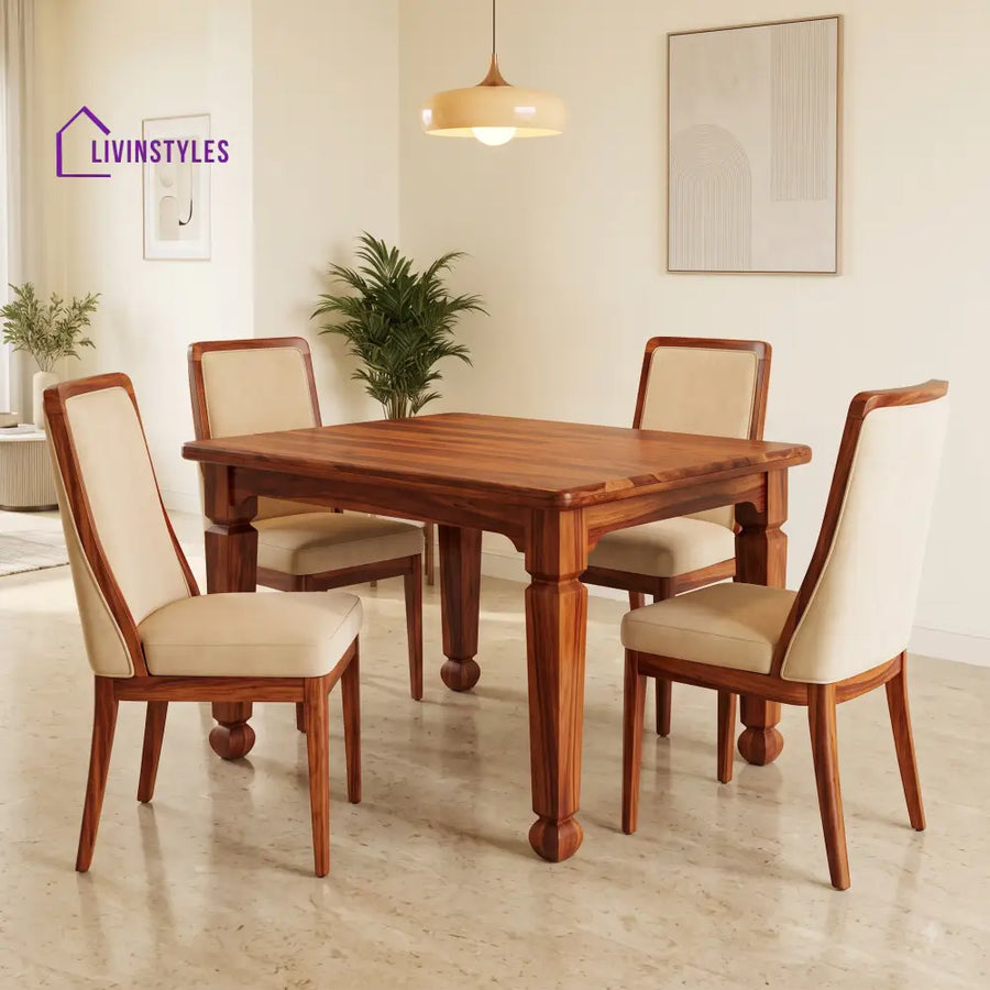 Roland Premium Solid Wood 4 Seater Dining Table Set