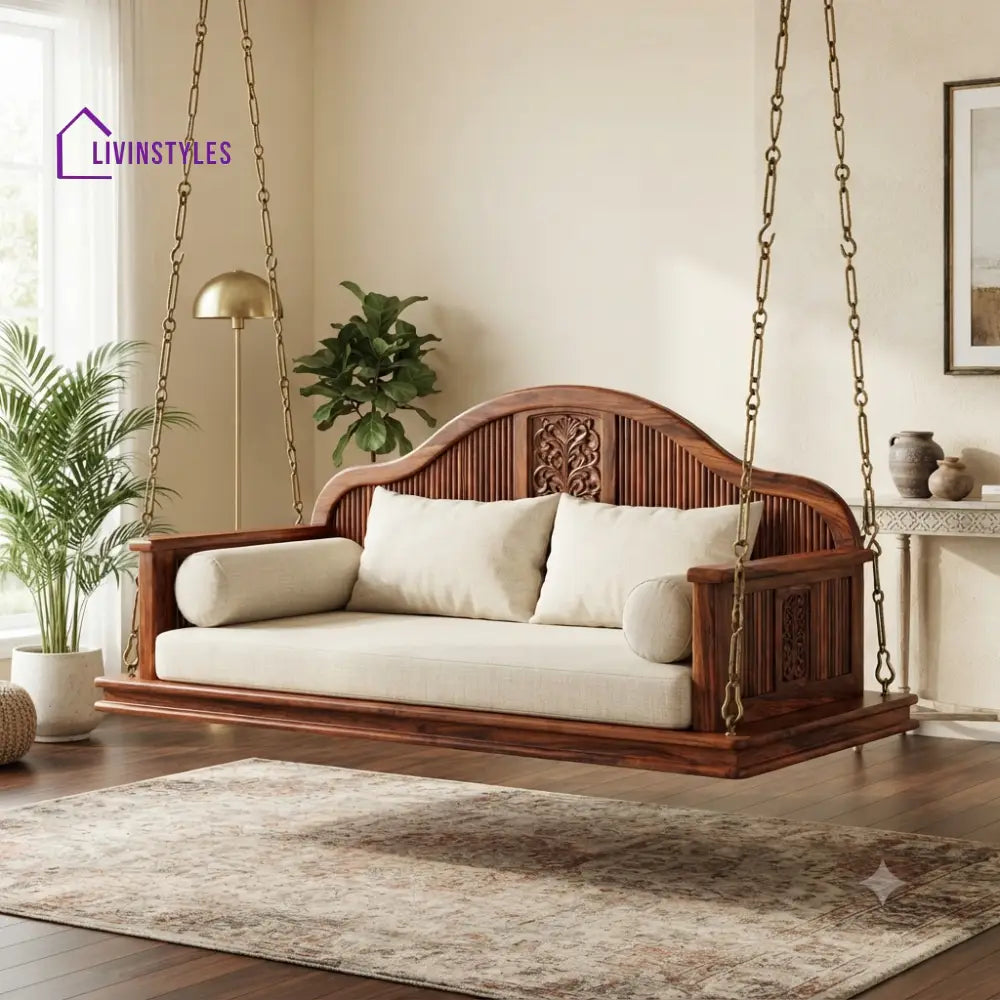 Romain 2 Seater Wooden Swing for Home | Wooden Jhula for home