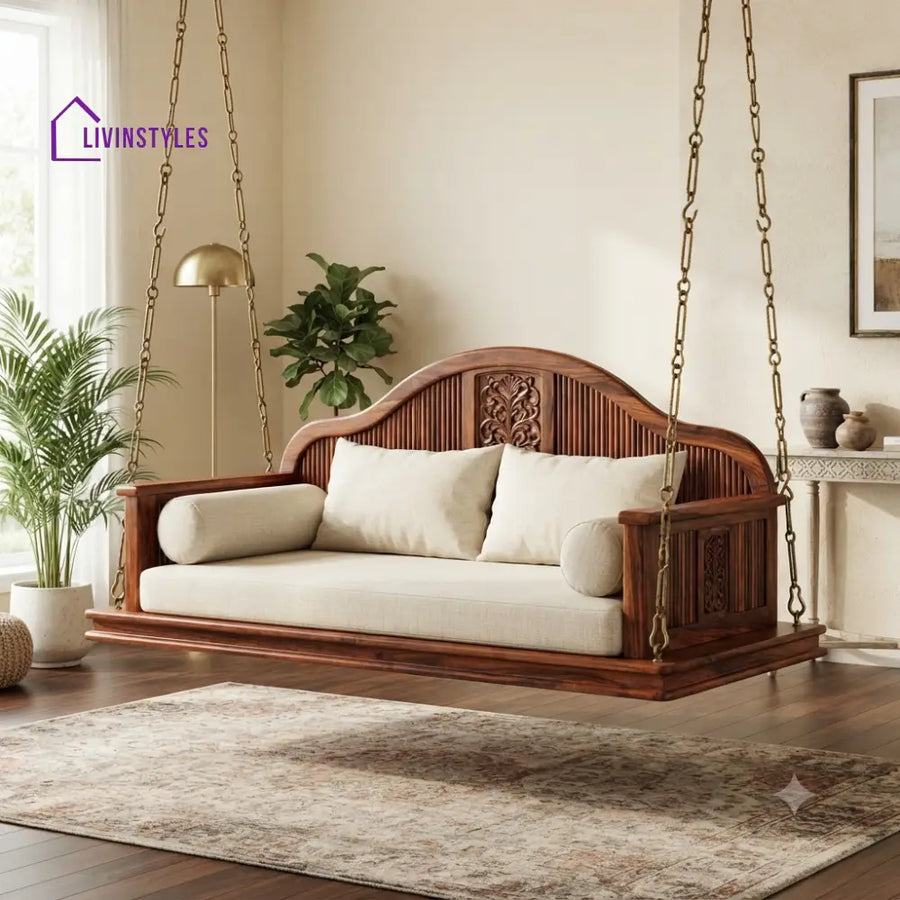 Romain 2 Seater Wooden Swing for Home | Wooden Jhula for home