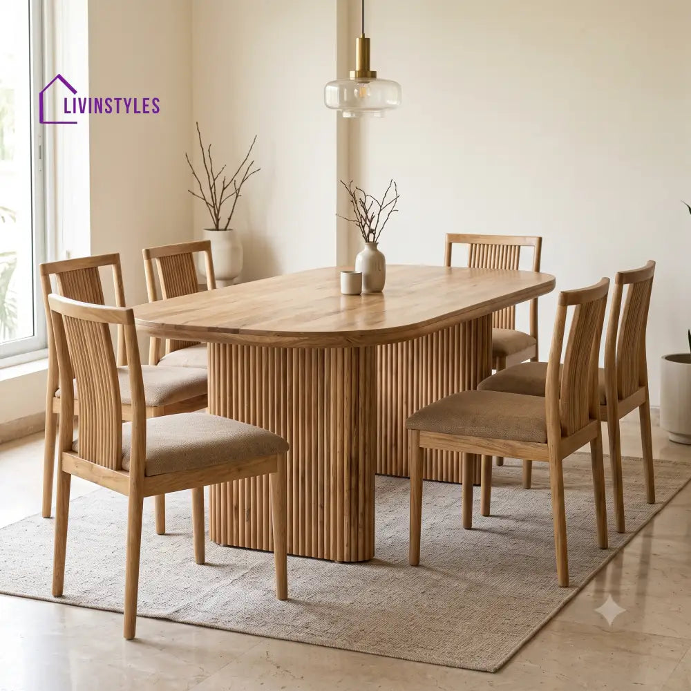 Romain Premium Mango Wood 6 Seater Dining Table Set | Natural Finish