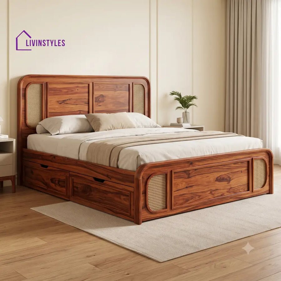 Romain Premium Wooden Bed with Drawer Storage | King Size Bed & Queen Size Bed Online