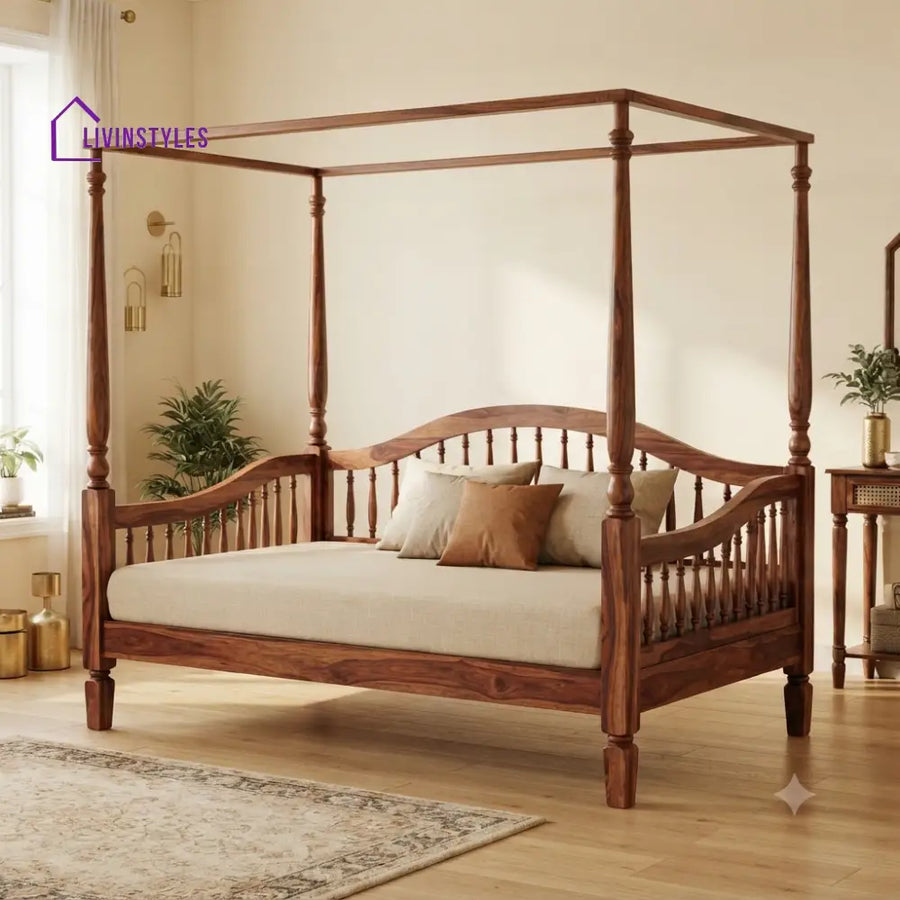Romain Wooden Divan Bed for Living Room | Solid Sheesham Wood