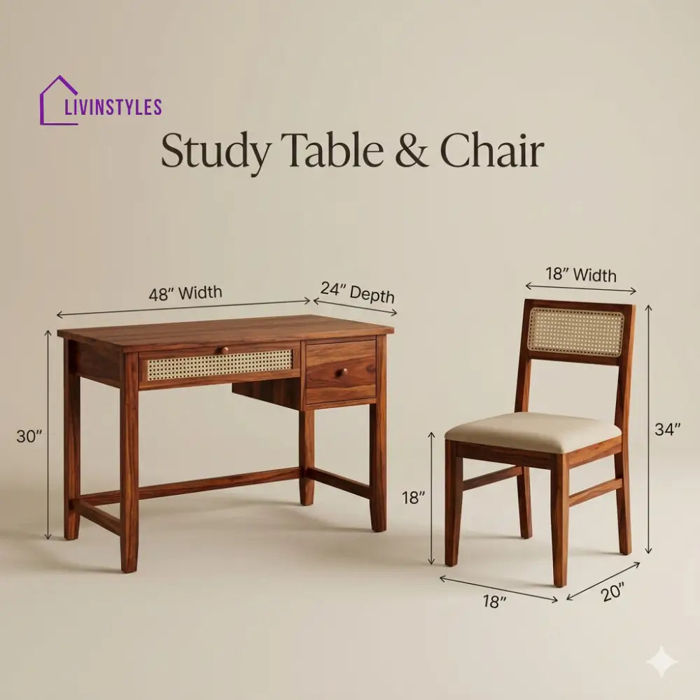 Roman Sheesham Wood Study Table and Chair Set for Students | Kids | Adults