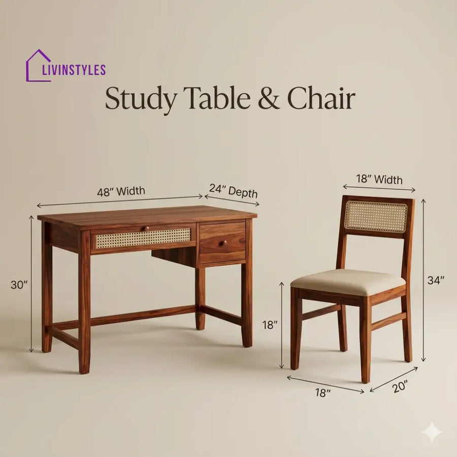 Roman Sheesham Wood Study Table and Chair Set for Students | Kids | Adults