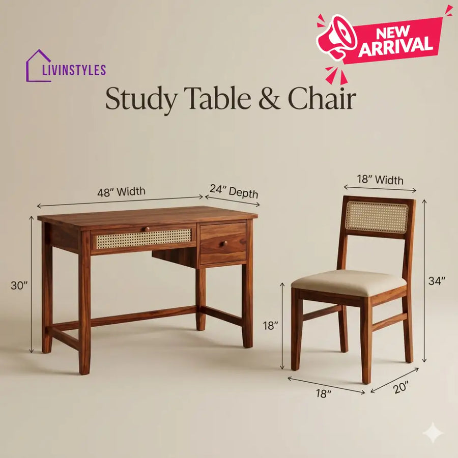 Roman Sheesham Wood Study Table and Chair Set for Students | Kids | Adults