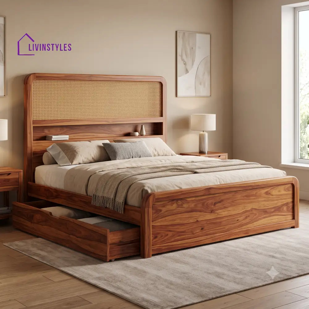 Romane Premium Wooden Bed with Drawer Storage | King Size Bed & Queen Size Bed Online