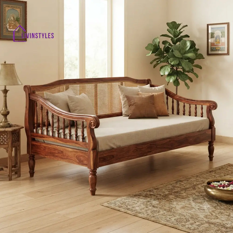 Romane Wooden Divan Bed for Living Room | Solid Sheesham Wood