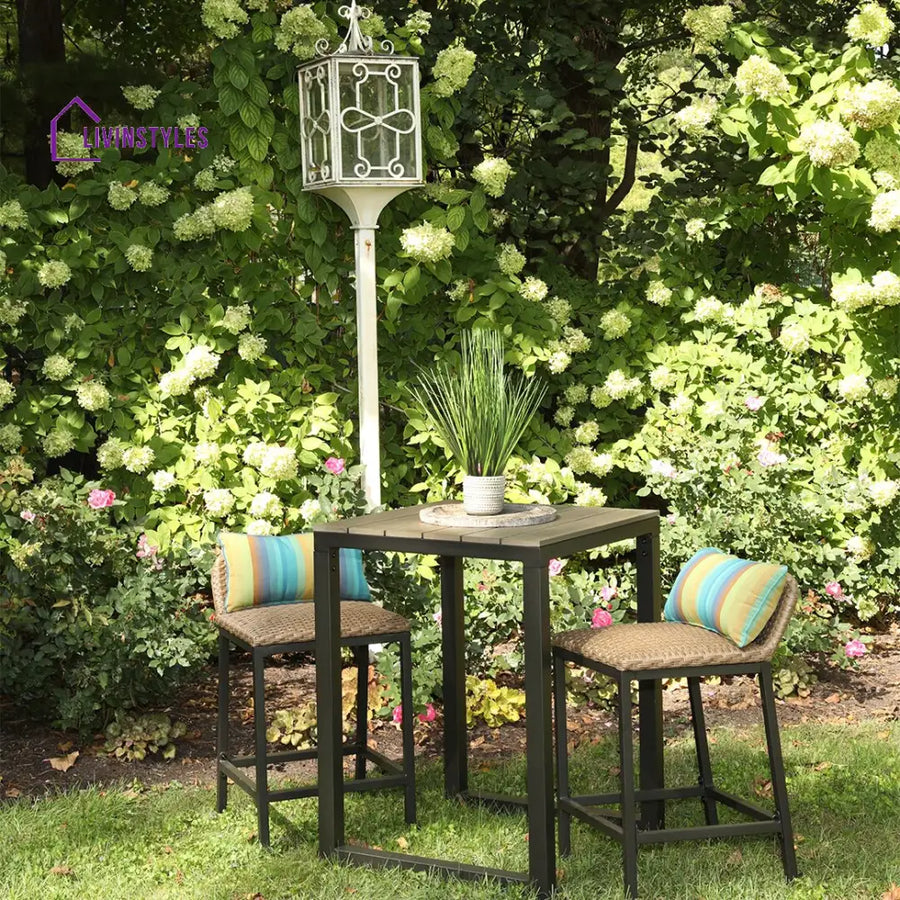 Romani Outdoor Patio Bar Sets 2 Chairs and 1 Table (Cream) - Bar Sets