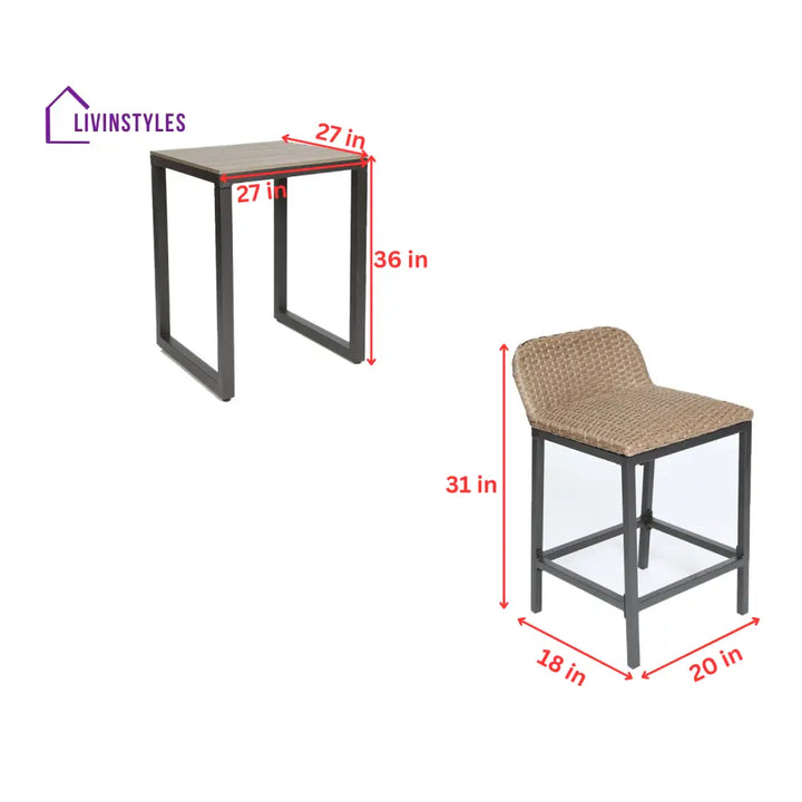 Romani Outdoor Patio Bar Sets 2 Chairs and 1 Table (Cream) - Bar Sets