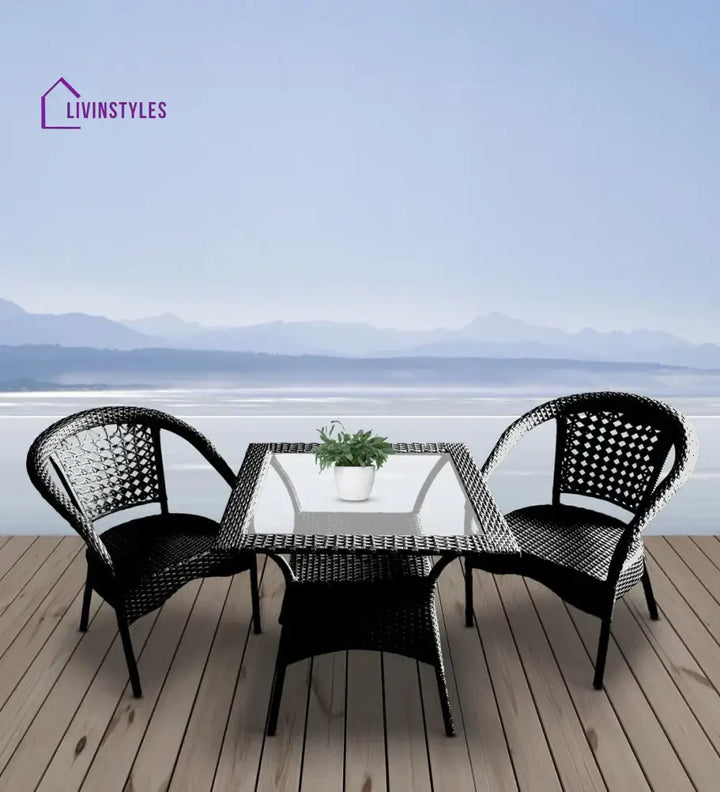 Romy Outdoor Patio Seating Set 2 Chairs and 1 Table Set - Black - Coffee Table Sets
