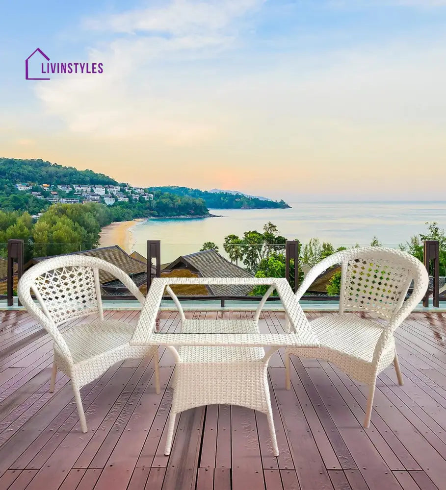 Romy Outdoor Patio Seating Set 2 Chairs and 1 Table Set - Cream - Coffee Table Sets