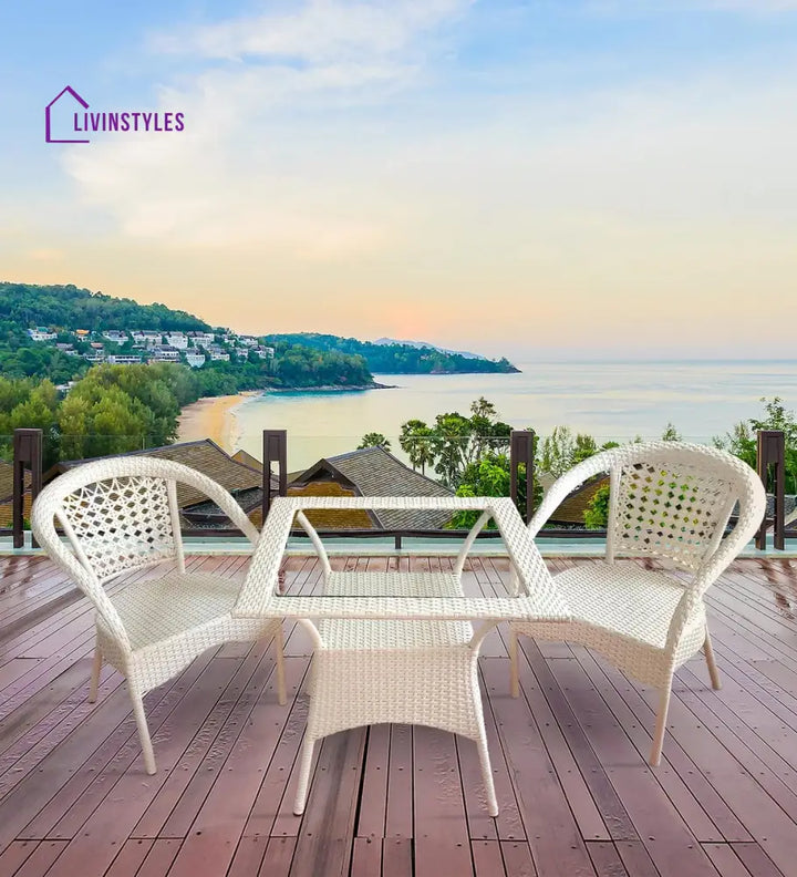 Romy Outdoor Patio Seating Set 2 Chairs and 1 Table Set - Cream - Coffee Table Sets