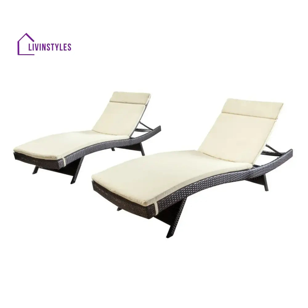 Rong All-Weather Rattan Wicker Outdoor Chaise Lounge Chair Set of 2 - Lounger Set