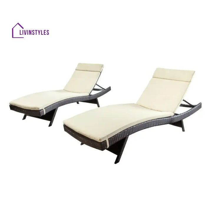 Rong All-Weather Rattan Wicker Outdoor Chaise Lounge Chair Set of 2 - Lounger Set