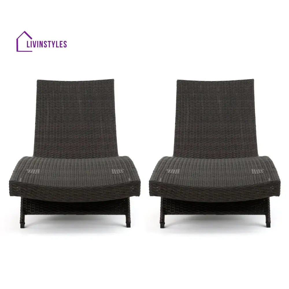 Rong All-Weather Rattan Wicker Outdoor Chaise Lounge Chair Set of 2 - Lounger Set