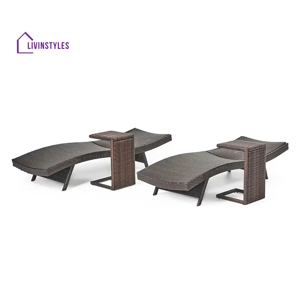 Ronke Outdoor Rattan Wicker Lounge Chairs Set of 2 with Matching Side Table - Lounger Set