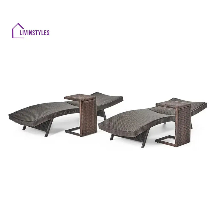 Ronke Outdoor Rattan Wicker Lounge Chairs Set of 2 with Matching Side Table - Lounger Set