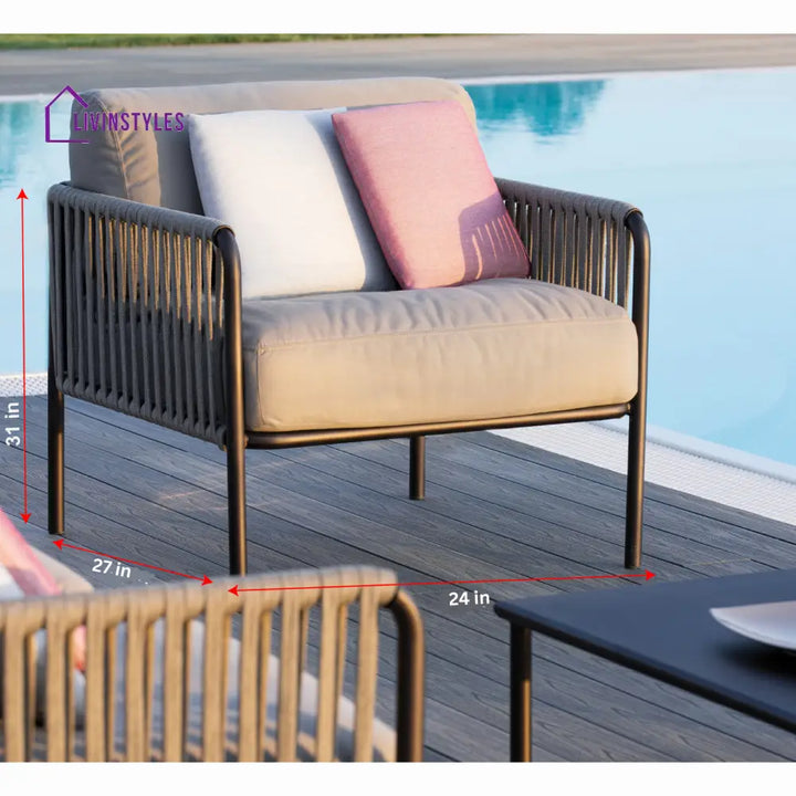 Rook Outdoor Garden Balcony Sofa Set 3 Seater 2 Single Seater 1 Center Table Set Braided Rope (Tan) - Sofa Sets