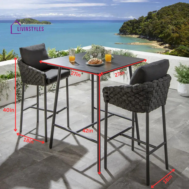 Roque Outdoor Patio Bar Set 4 Chairs and 1 Table Set (Black) Braided & Rope - Bar Sets