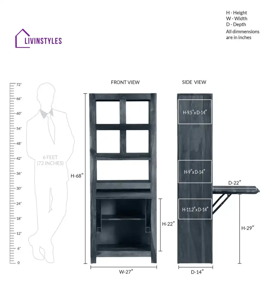 Rosa Acro Solid Sheesham Wood Book Shelf with Study Tables Study Table
