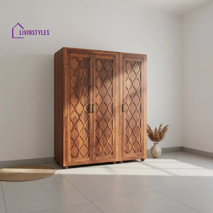 Rosa Sheesham Wood 3 door wardrobe Honey