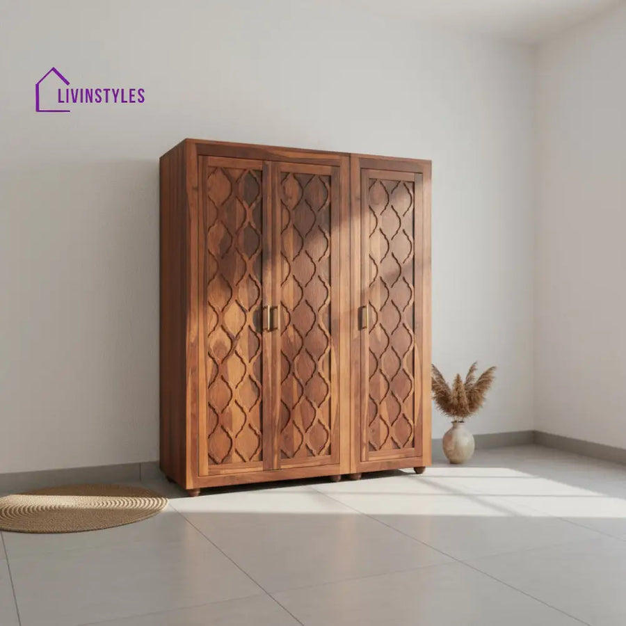Rosa Sheesham Wood 3 door wardrobe Honey