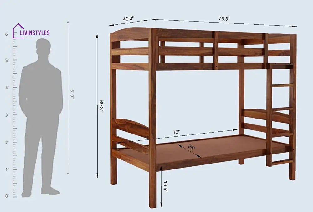 Rosa Solid Sheesham Wood Bunk Bed Without Storage Bunk Bed