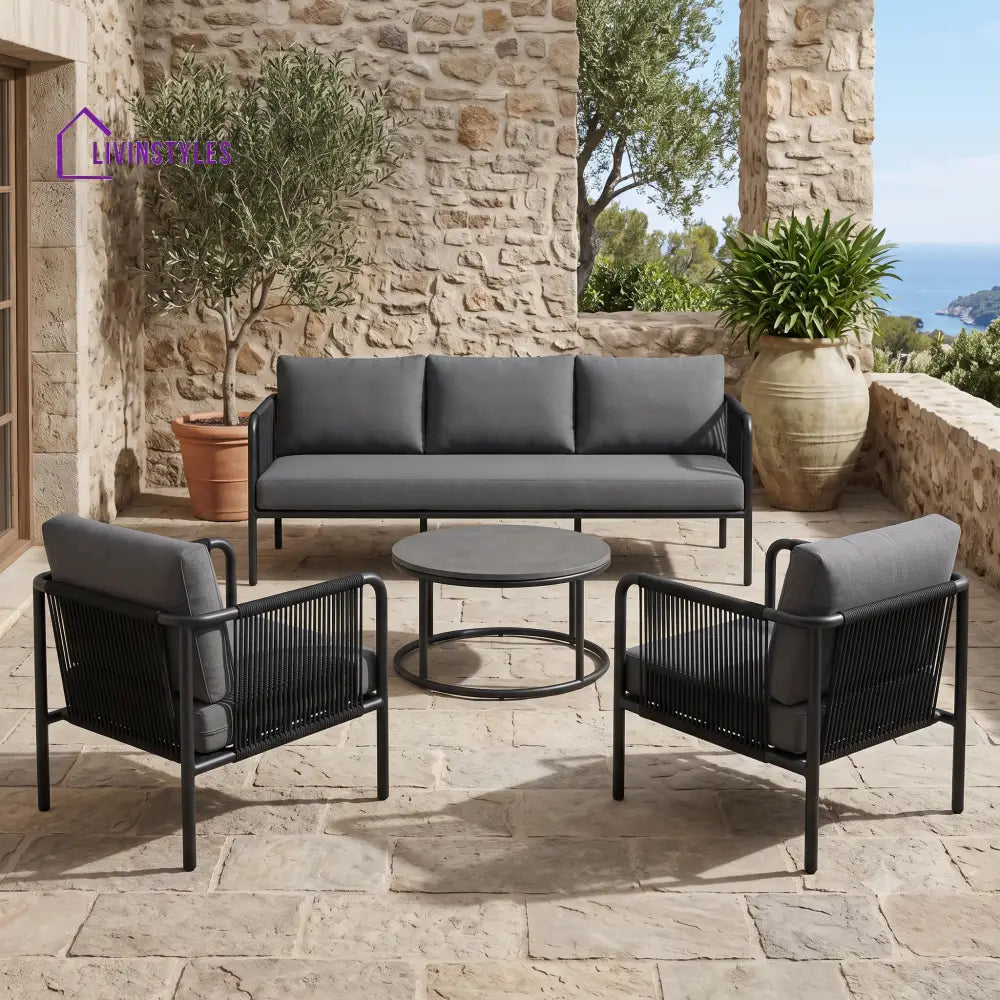 Rosalie Metal Frame and Rope Weaving Outdoor Sofa Set 3 + 1 +1 and Coffee Table | Premium Uphostery