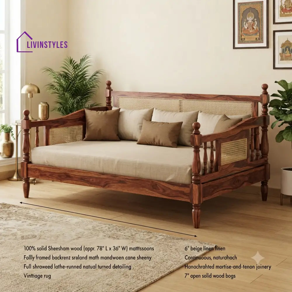 Rosalie Wooden Divan Bed for Living Room | Solid Sheesham Wood