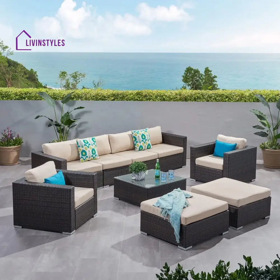 Rosamund Outdoor Rattan Wicker 8-Seater Sofa Set - Sofa Set