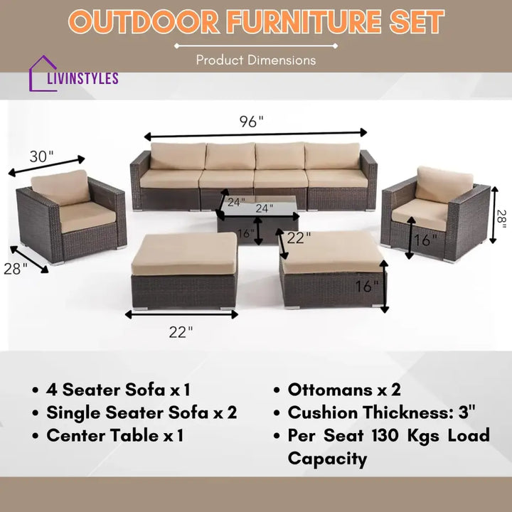 Rosamund Outdoor Rattan Wicker 8-Seater Sofa Set - Sofa Set