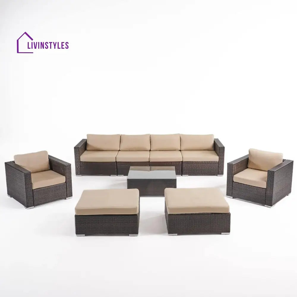 Rosamund Outdoor Rattan Wicker 8-Seater Sofa Set - Sofa Set