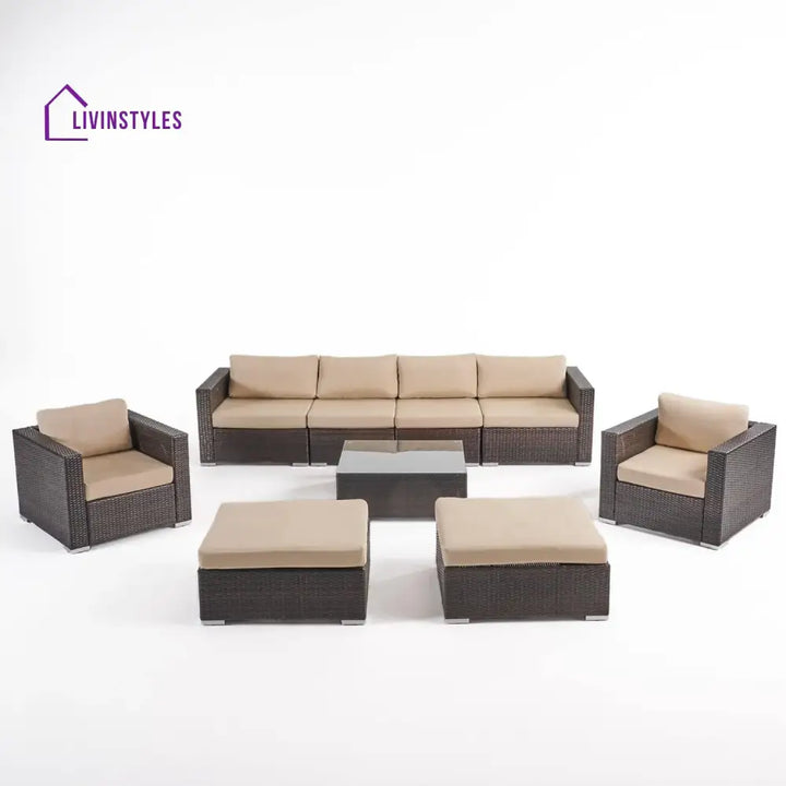 Rosamund Outdoor Rattan Wicker 8-Seater Sofa Set - Sofa Set
