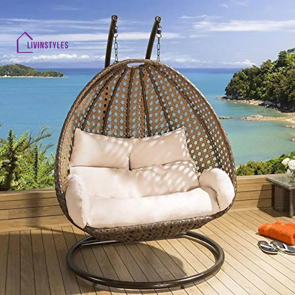 Rosannah Double Seater Hanging Swing With Stand For Balcony Garden Swing (Gold) - Swings
