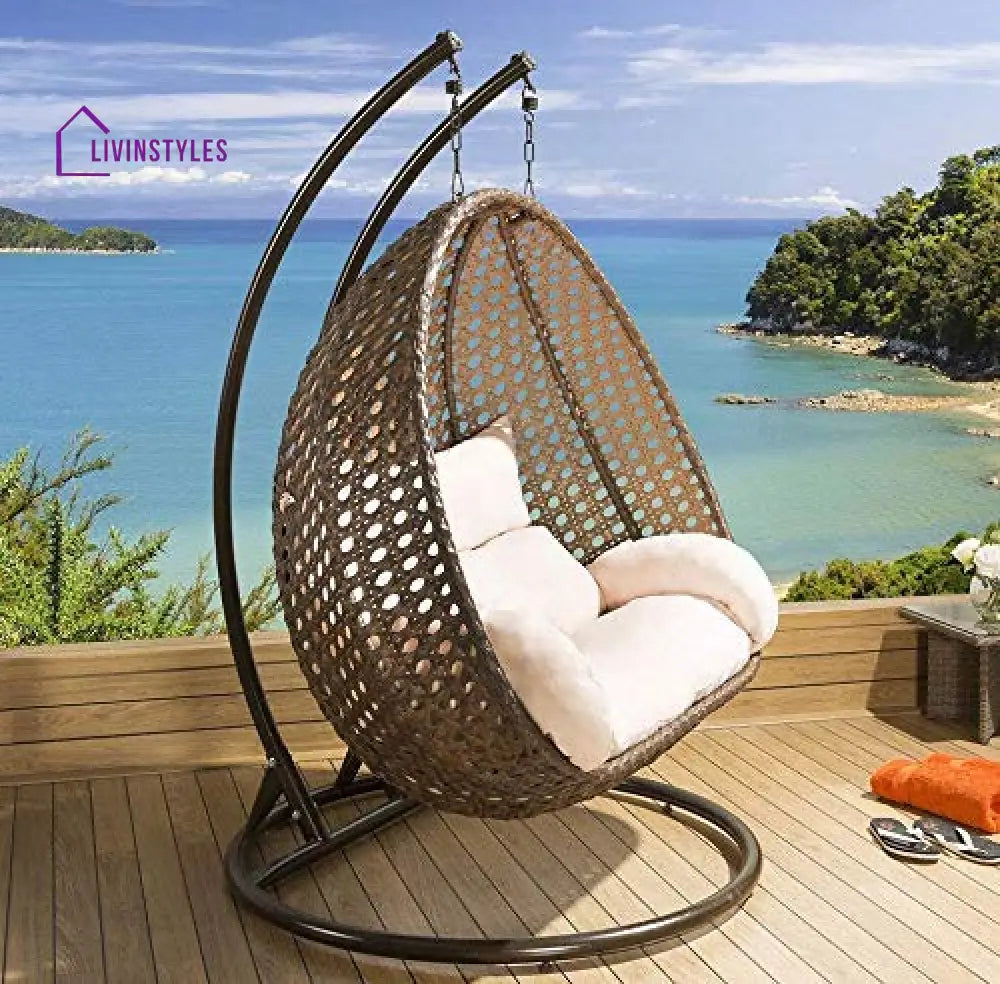 Rosannah Double Seater Hanging Swing With Stand For Balcony Garden Swing (Gold) - Swings