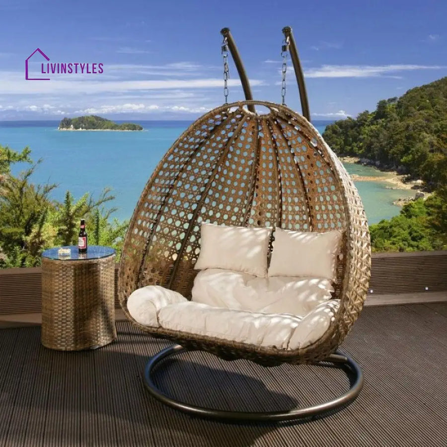 Rosannah Double Seater Hanging Swing With Stand For Balcony Garden Swing (Gold) - Swings