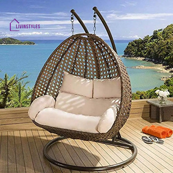 Rosannah Double Seater Hanging Swing With Stand For Balcony Garden Swing (Gold) - Swings