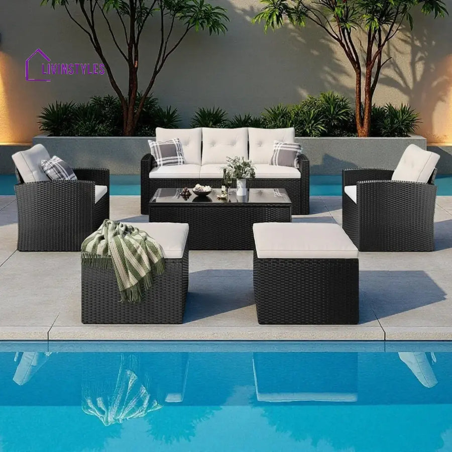 Rosario 6 Piece Outdoor Conversation Set All Weather Wicker Sectional Sofa - Sofa Set